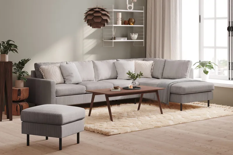 Peppe 4-sits Högervänd L-formad Schäslongsoffa i Manchester - Mörkgrå - Möbler - Soffa - Divansoffa & schäslongsoffa - 4 sits soffa med divan