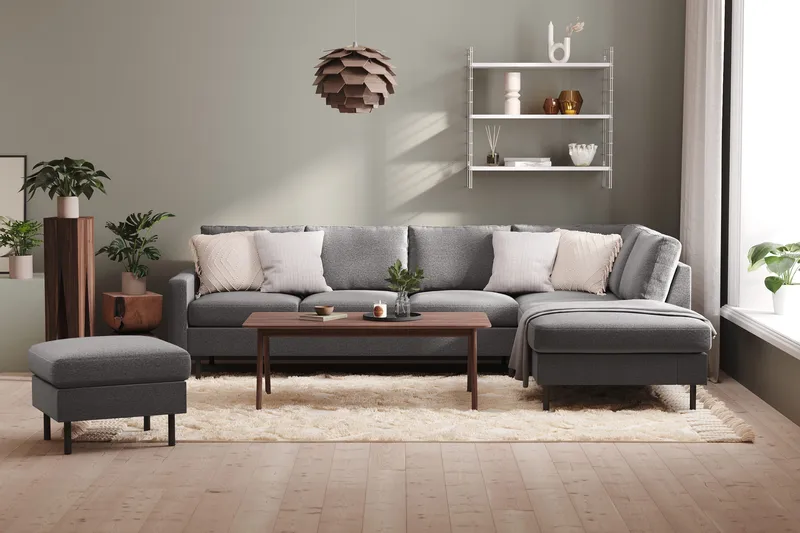 Peppe 4-sits Högervänd L-formad Schäslongsoffa i Tyg - Ljusgrå - Möbler - Soffa - Divansoffa & schäslongsoffa - 4 sits soffa med divan