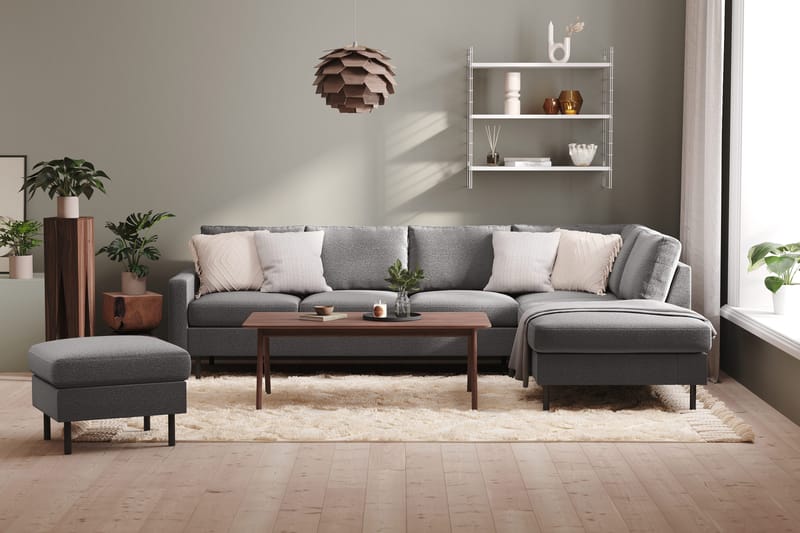 Peppe 4-sits Högervänd L-formad Schäslongsoffa i Tyg - Ljusgrå - Möbler - Soffa - Divansoffa & schäslongsoffa - 4 sits soffa med divan