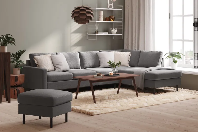 Peppe 4-sits Högervänd L-formad Schäslongsoffa i Tyg - Ljusgrå - Möbler - Soffa - Divansoffa & schäslongsoffa - 4 sits soffa med divan