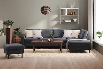 Peppe 4-sits Högervänd L-formad Schäslongsoffa i Tyg - Mörkgrå - Möbler - Soffa - Divansoffa & schäslongsoffa - 4 sits soffa med divan