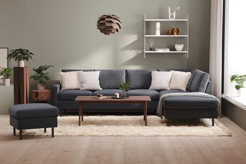 Peppe 4-sits Högervänd L-formad Schäslongsoffa i Tyg - Mörkgrå - Möbler - Soffa - Divansoffa & schäslongsoffa - 4 sits soffa med divan