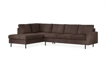 Peppe 4-sits Vänstervänd L-formad Schäslongsoffa i Manchester - Mörkbrun - Möbler - Soffa - Divansoffa & schäslongsoffa - 4 sits soffa med divan