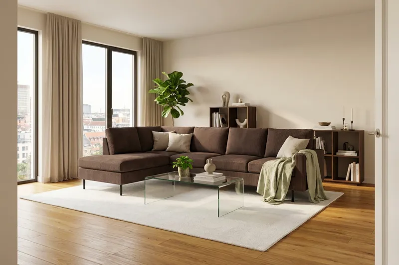 Peppe 4-sits Vänstervänd L-formad Schäslongsoffa i Manchester - Mörkbrun - Möbler - Soffa - Divansoffa & schäslongsoffa - 4 sits soffa med divan