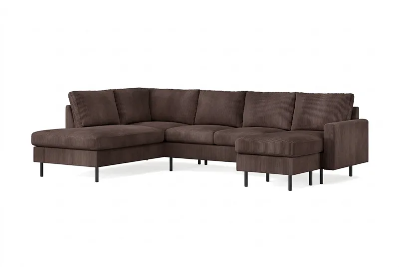 Peppe 4-sits Vänstervänd U-formad Soffa med Divan och Schäslong i Manchester - Mörkbrun - Möbler - Soffa - Divansoffa & schäslongsoffa - 4 sits soffa med divan