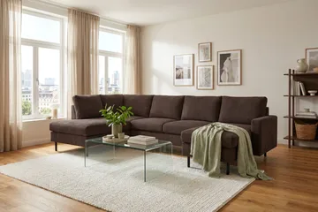Peppe 4-sits Vänstervänd U-formad Soffa med Divan och Schäslong i Manchester - Mörkbrun - Möbler - Soffa - Divansoffa & schäslongsoffa - 4 sits soffa med divan