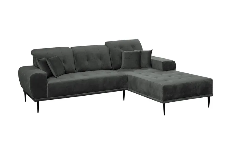 Rapale 3-sits Soffa med Divan Höger med Kuddar - Sammet/Ljusgrå/Svart - Möbler - Soffa - Divansoffa & schäslongsoffa - 3 sits soffa med divan