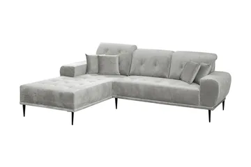 Rapale 3-sits Soffa med Divan Vänster med Kuddar - Sammet/Ljusgrå - Möbler - Soffa - Divansoffa & schäslongsoffa - 3 sits soffa med divan