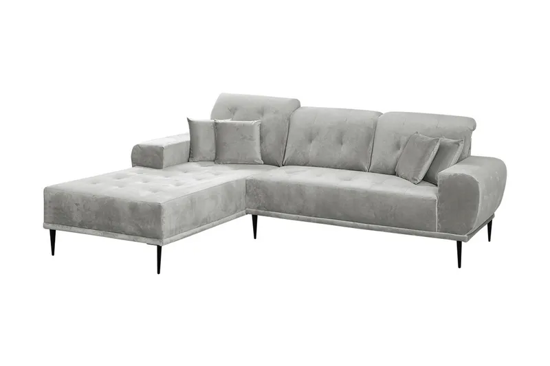 Rapale 3-sits Soffa med Divan Vänster med Kuddar, Sammet/Ljusgrå