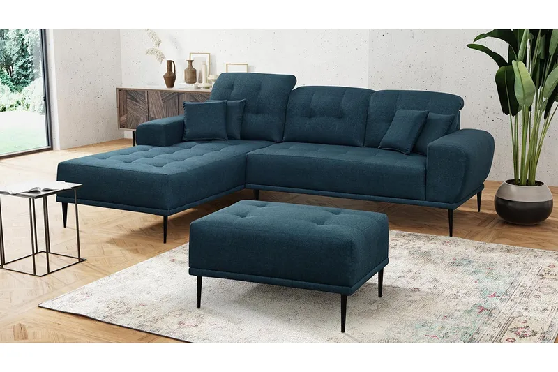Rapale Soffgrupp Vänster med Fotpall - Blå - Möbler - Soffa - Divansoffa & schäslongsoffa