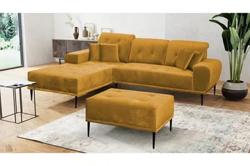 Rapale Soffgrupp Vänster med Fotpall - Sammet/Gul - Möbler - Soffa - Divansoffa & schäslongsoffa