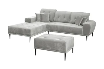 Rapale Soffgrupp Vänster med Fotpall - Sammet/Silver - Möbler - Soffa - Divansoffa & schäslongsoffa