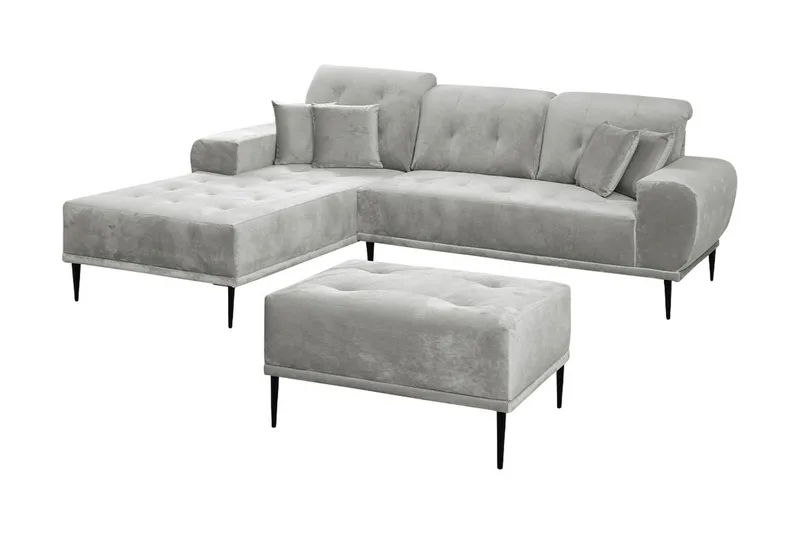 Rapale Soffgrupp Vänster med Fotpall - Sammet/Silver - Möbler - Soffa - Divansoffa & schäslongsoffa