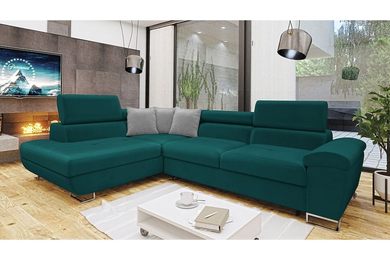 Reginia Soffa med Schäslong 3-sits - Turkos/Ljusgrå - Möbler - Soffa - Sammetssoffa