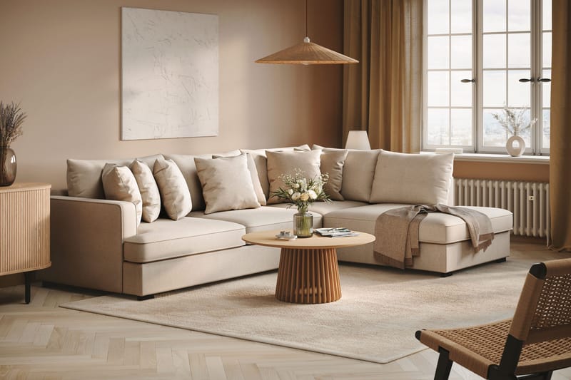 Rossita 4-sits Högervänd L-formad Djup Schäslongsoffa i Bouclé - Beige - Möbler - Soffa - Divansoffa & schäslongsoffa - 4 sits soffa med divan