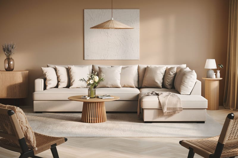 Rossita 4-sits Högervänd L-formad Djup Schäslongsoffa i Bouclé - Beige - Möbler - Soffa - Divansoffa & schäslongsoffa - 4 sits soffa med divan