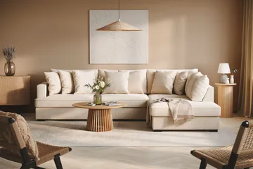 Rossita 4-sits Högervänd L-formad Djup Schäslongsoffa i Chenille - Beige - Möbler - Soffa - Divansoffa & schäslongsoffa - 4 sits soffa med divan