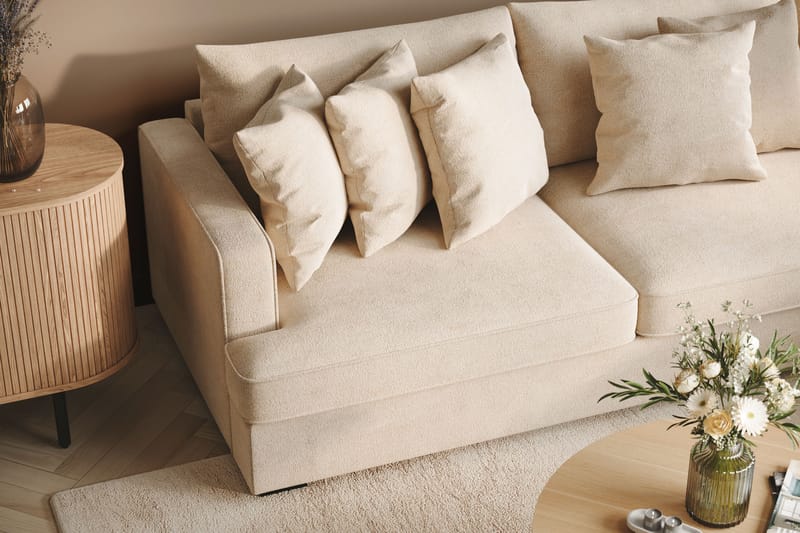 Rossita 4-sits Högervänd L-formad Djup Schäslongsoffa i Chenille - Beige - Möbler - Soffa - Divansoffa & schäslongsoffa - 4 sits soffa med divan