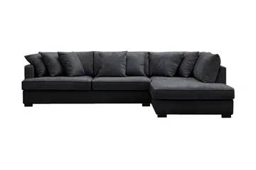 Rossita 4-sits Högervänd L-formad Djup Schäslongsoffa i Chenille - Trenza 01, Svart Chenille - Möbler - Soffa - Divansoffa & schäslongsoffa - 4 sits soffa med divan