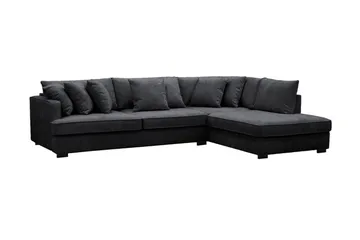 Rossita 4-sits Högervänd L-formad Djup Schäslongsoffa i Chenille - Trenza 01, Svart Chenille - Möbler - Soffa - Divansoffa & schäslongsoffa - 4 sits soffa med divan