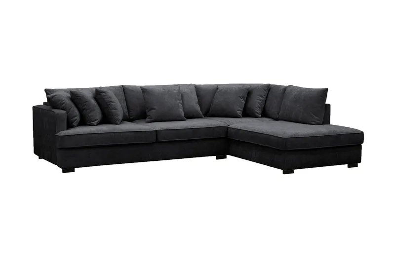 Rossita 4-sits Högervänd L-formad Djup Schäslongsoffa i Chenille - Trenza 01, Svart Chenille - Möbler - Soffa - Divansoffa & schäslongsoffa - 4 sits soffa med divan