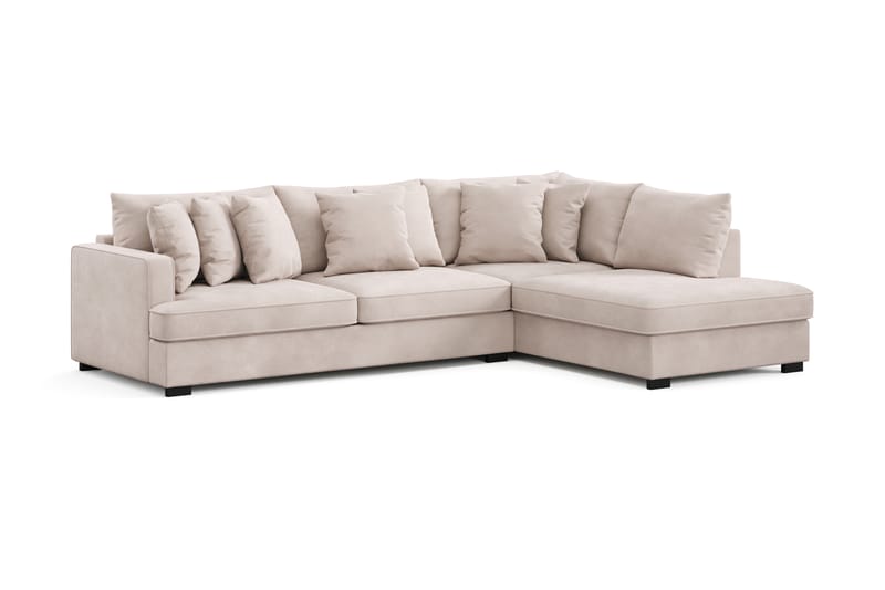 Rossita 4-sits Högervänd L-formad Djup Schäslongsoffa i Sammet - Beige - Möbler - Soffa - Divansoffa & schäslongsoffa - 4 sits soffa med divan