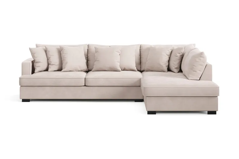 Rossita 4-sits Högervänd L-formad Djup Schäslongsoffa i Sammet, Beige