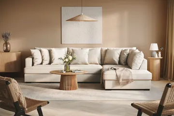 Rossita 4-sits Högervänd L-formad Djup Schäslongsoffa i Tyg - Beige - Möbler - Soffa - Divansoffa & schäslongsoffa - 4 sits soffa med divan