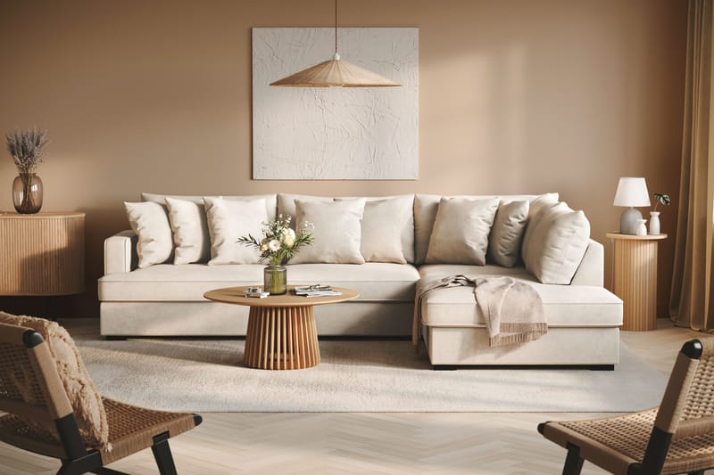 Rossita 4-sits Högervänd L-formad Djup Schäslongsoffa i Tyg - Beige - Möbler - Soffa - Divansoffa & schäslongsoffa - 4 sits soffa med divan