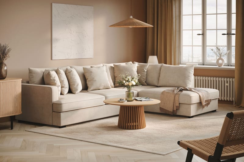 Rossita 4-sits Högervänd L-formad Djup Schäslongsoffa i Tyg - Beige - Möbler - Soffa - Divansoffa & schäslongsoffa - 4 sits soffa med divan