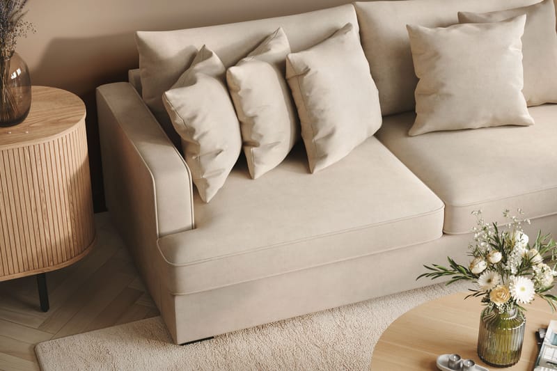 Rossita 4-sits Högervänd L-formad Djup Schäslongsoffa i Tyg - Beige - Möbler - Soffa - Divansoffa & schäslongsoffa - 4 sits soffa med divan