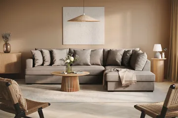 Rossita 4-sits Högervänd L-formad Djup Schäslongsoffa i Tyg - Brun - Möbler - Soffa - Divansoffa & schäslongsoffa - 4 sits soffa med divan