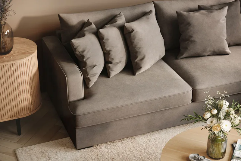 Rossita 4-sits Högervänd L-formad Djup Schäslongsoffa i Tyg - Brun - Möbler - Soffa - Divansoffa & schäslongsoffa - 4 sits soffa med divan