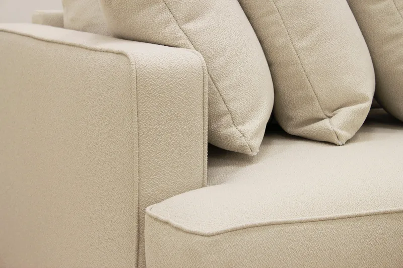 Rossita 4-sits Högervänd L-formad Djup Schäslongsoffa med Hel dyna i Bouclé - Beige - Möbler - Soffa - Divansoffa & schäslongsoffa - 4 sits soffa med divan