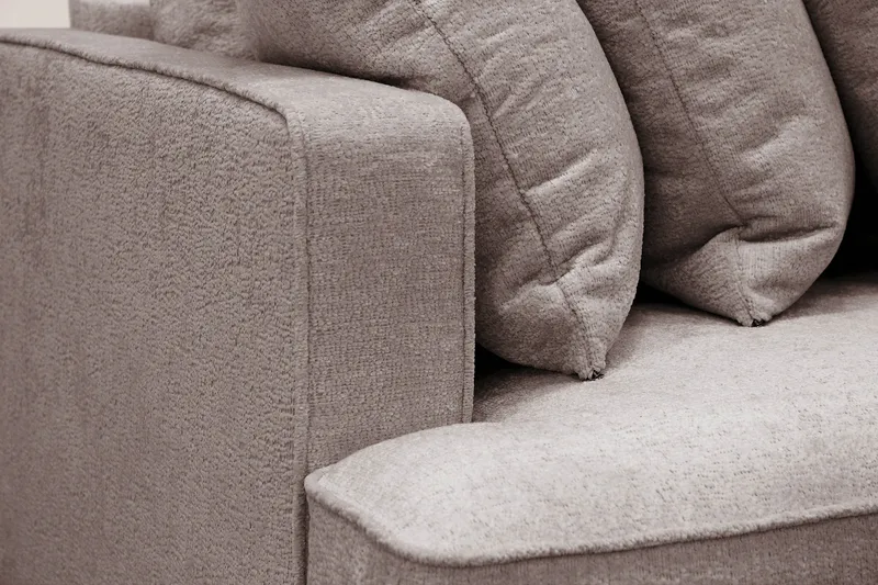 Rossita 4-sits Högervänd L-formad Djup Schäslongsoffa med Hel dyna i Chenille - Grå / Brun - Möbler - Soffa - Divansoffa & schäslongsoffa - 4 sits soffa med divan