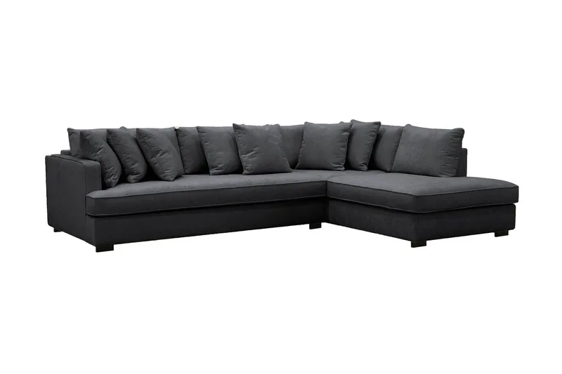 Rossita 4-sits Högervänd L-formad Djup Schäslongsoffa med Hel dyna i Chenille - Svart - Möbler - Soffa - Divansoffa & schäslongsoffa - 4 sits soffa med divan