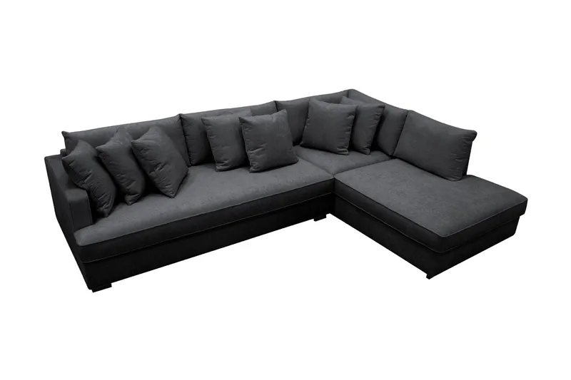 Rossita 4-sits Högervänd L-formad Djup Schäslongsoffa med Hel dyna i Chenille - Svart - Möbler - Soffa - Divansoffa & schäslongsoffa - 4 sits soffa med divan