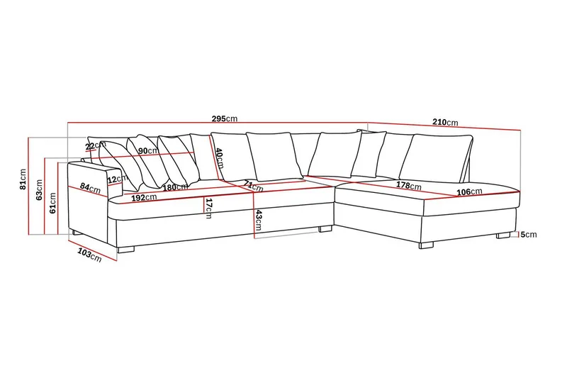 Rossita 4-sits Högervänd L-formad Djup Schäslongsoffa med Hel dyna i Chenille - Svart - Möbler - Soffa - Divansoffa & schäslongsoffa - 4 sits soffa med divan
