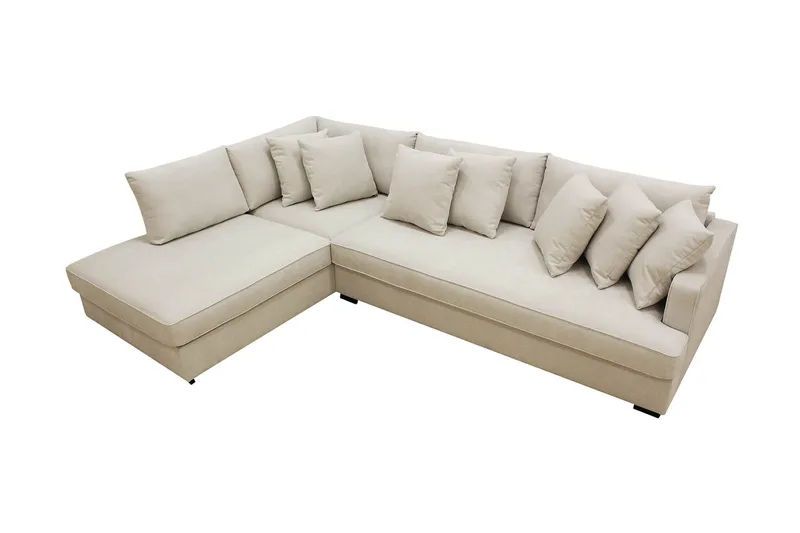 Rossita 4-sits Högervänd L-formad Djup Schäslongsoffa med Hel dyna i Tyg - Beige - Möbler - Soffa - Divansoffa & schäslongsoffa - 4 sits soffa med divan