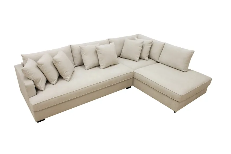 Rossita 4-sits Högervänd L-formad Djup Schäslongsoffa med Hel dyna i Tyg - Beige - Möbler - Soffa - Divansoffa & schäslongsoffa - 4 sits soffa med divan