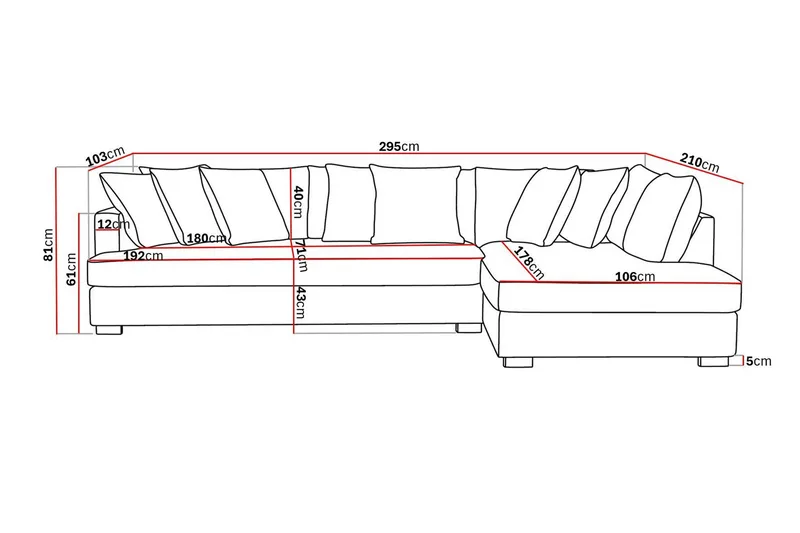 Rossita 4-sits Högervänd L-formad Djup Schäslongsoffa med Hel dyna i Tyg - Brun - Möbler - Soffa - Divansoffa & schäslongsoffa - 4 sits soffa med divan