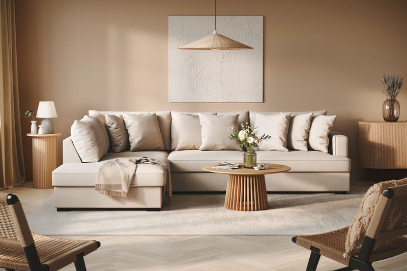 Rossita 4-sits Vänstervänd L-formad Djup Schäslongsoffa i Bouclé - Ljus Beige - Möbler - Soffa - Divansoffa & schäslongsoffa - 4 sits soffa med divan