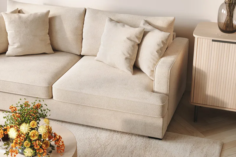 Rossita 4-sits Vänstervänd L-formad Djup Schäslongsoffa i Chenille - Beige - Möbler - Soffa - Divansoffa & schäslongsoffa - 4 sits soffa med divan