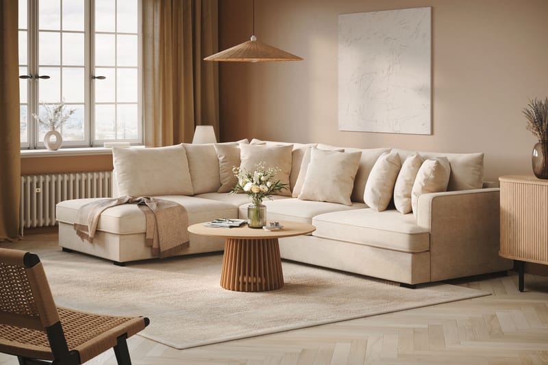 Rossita 4-sits Vänstervänd L-formad Djup Schäslongsoffa i Chenille - Beige - Möbler - Soffa - Divansoffa & schäslongsoffa - 4 sits soffa med divan