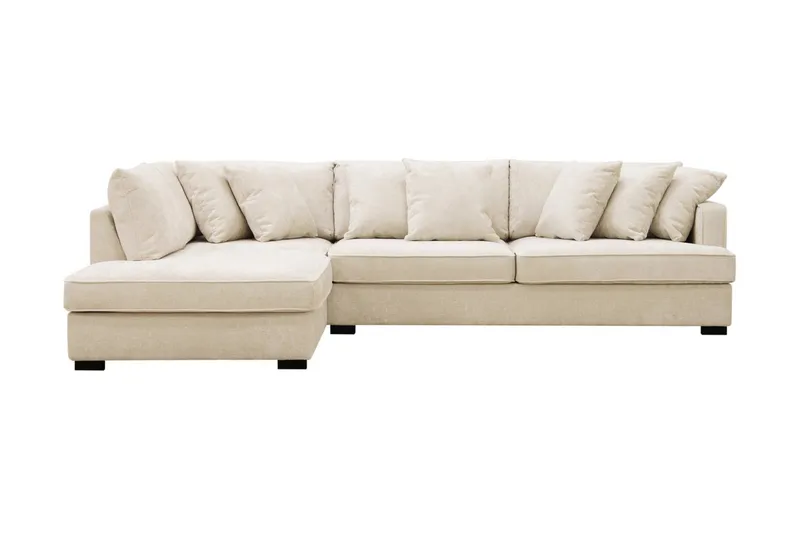 Rossita 4-sits Vänstervänd L-formad Djup Schäslongsoffa i Chenille, Trenza 06, Beige Chenille