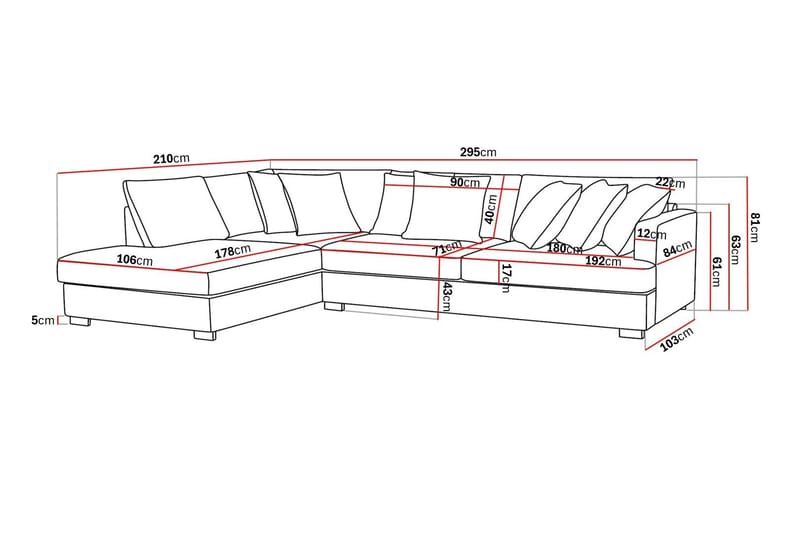 Rossita 4-sits Vänstervänd L-formad Djup Schäslongsoffa i Manchester - Mörkgrå - Möbler - Soffa - Divansoffa & schäslongsoffa - 4 sits soffa med divan
