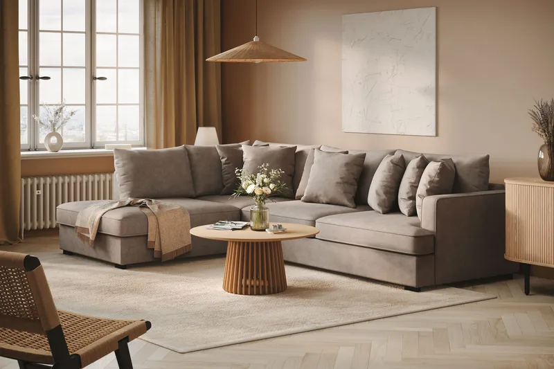 Rossita 4-sits Vänstervänd L-formad Djup Schäslongsoffa i Tyg - Brun - Möbler - Soffa - Divansoffa & schäslongsoffa - 4 sits soffa med divan