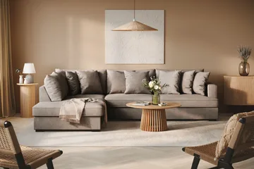 Rossita 4-sits Vänstervänd L-formad Djup Schäslongsoffa i Tyg - Brun - Möbler - Soffa - Divansoffa & schäslongsoffa - 4 sits soffa med divan