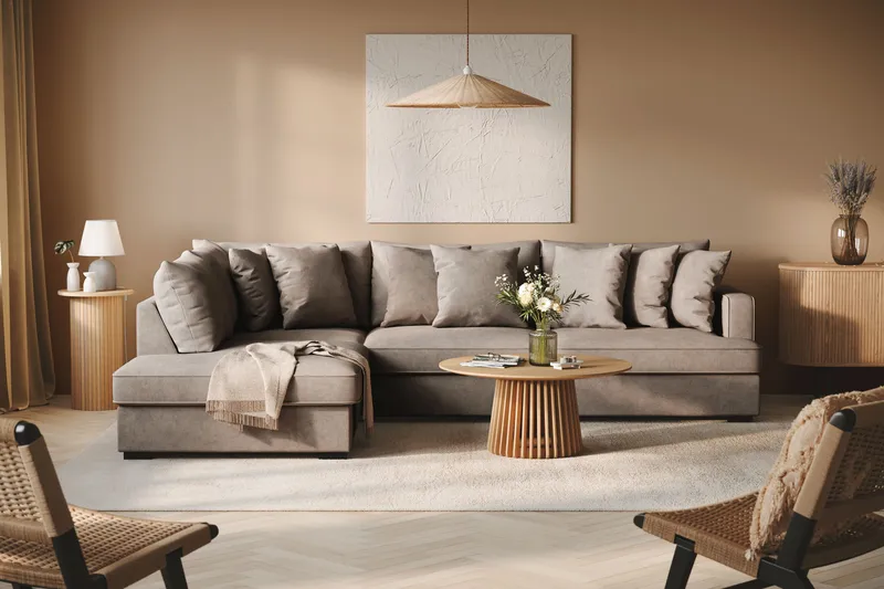 Rossita 4-sits Vänstervänd L-formad Djup Schäslongsoffa i Tyg - Brun - Möbler - Soffa - Divansoffa & schäslongsoffa - 4 sits soffa med divan