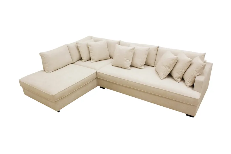 Rossita 4-sits Vänstervänd L-formad Djup Schäslongsoffa med Hel dyna i Chenille - Beige - Möbler - Soffa - Divansoffa & schäslongsoffa - 4 sits soffa med divan